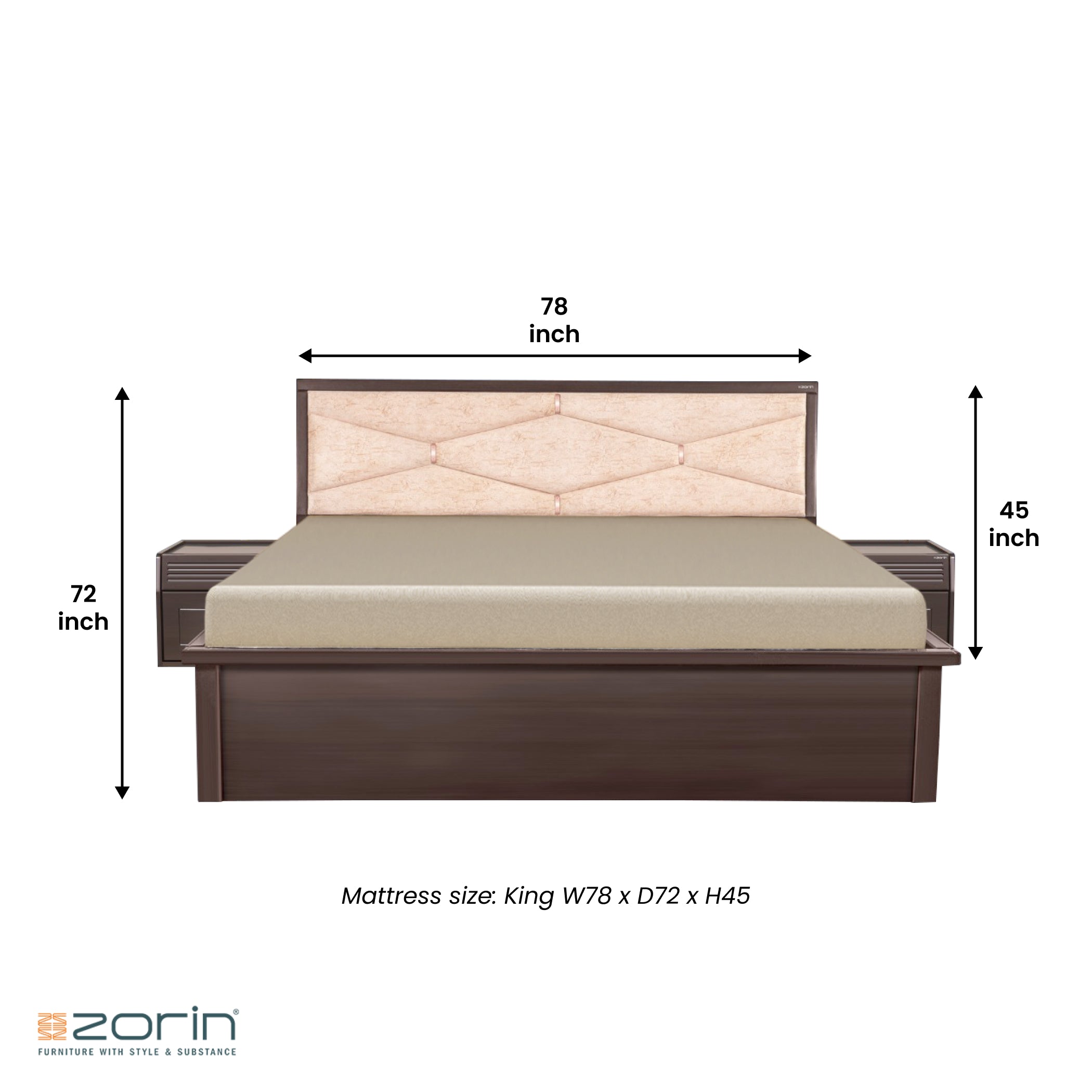 Hexa King bed in Walnut Finish Zorin