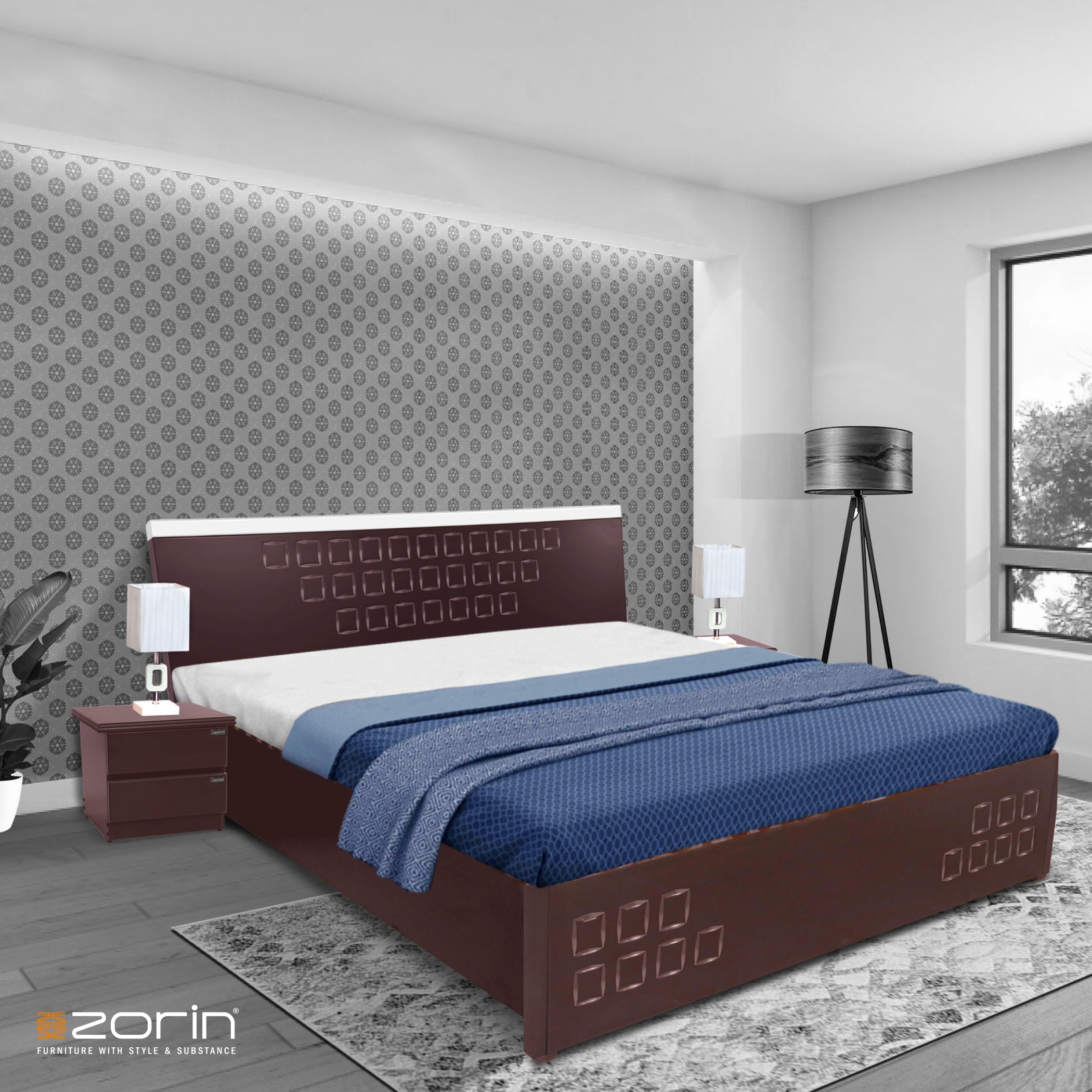 Aloe Bed with Storage in Walnut Finish Zorin