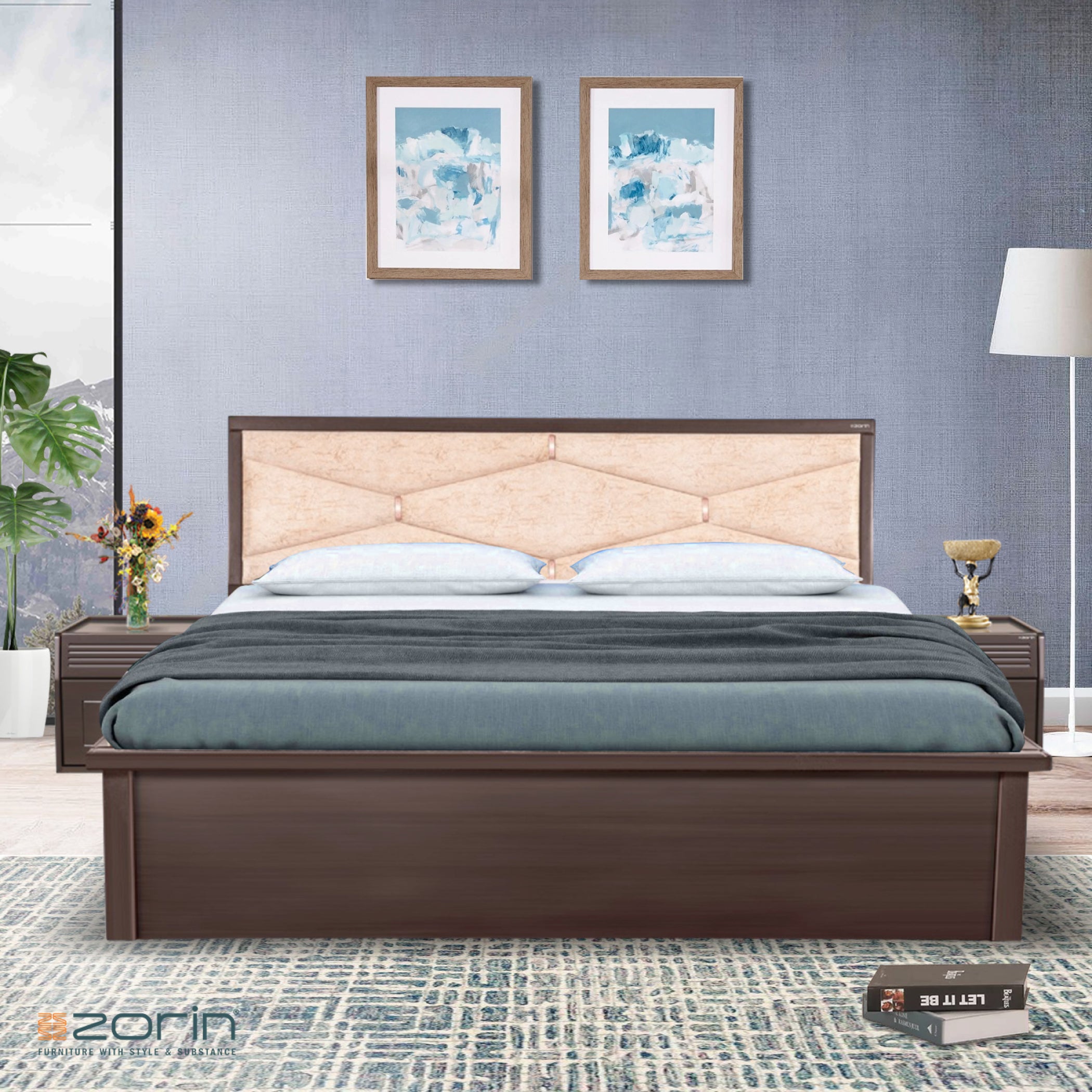 Hexa King bed in Walnut Finish Zorin