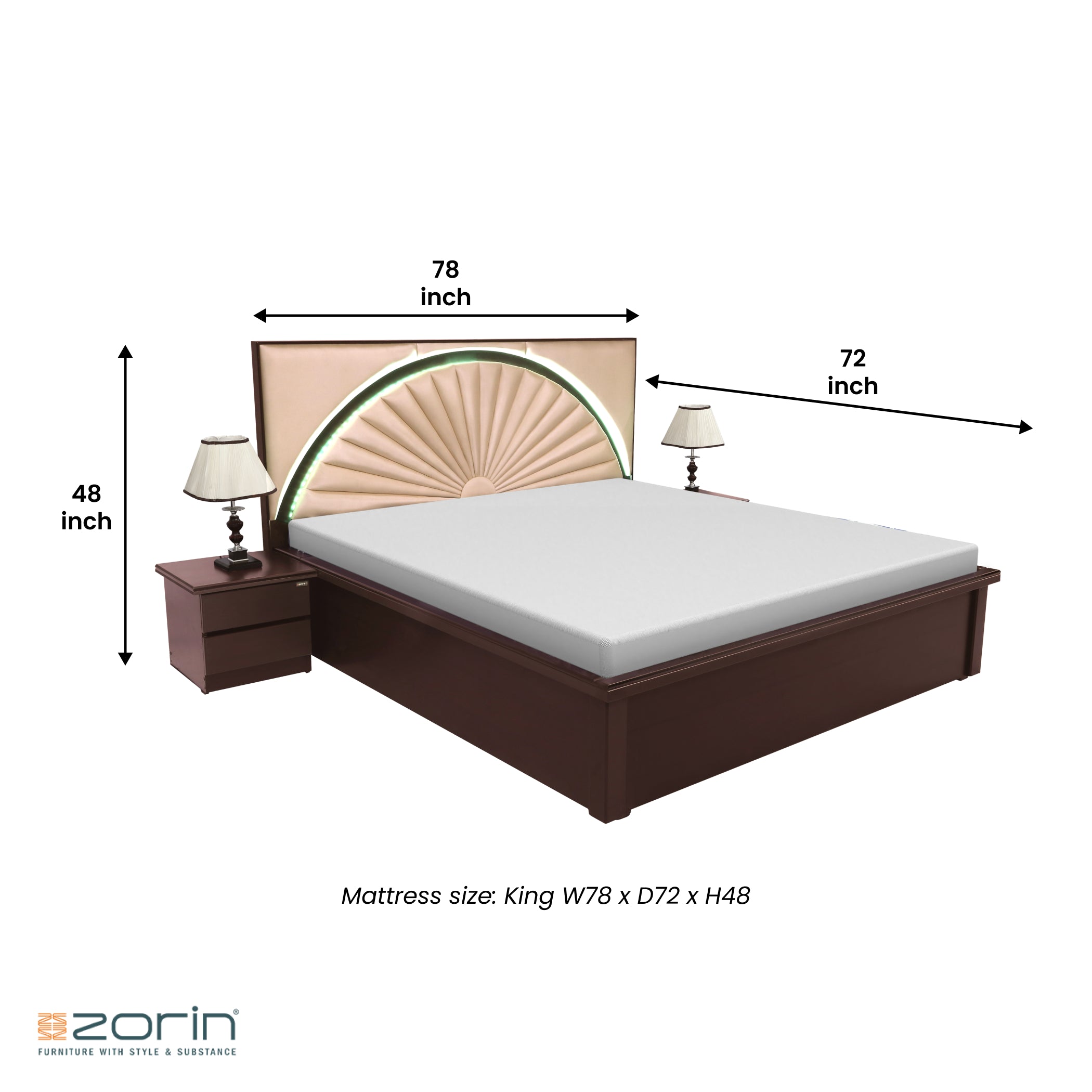 Archer King bed in Walnut Finish Zorin