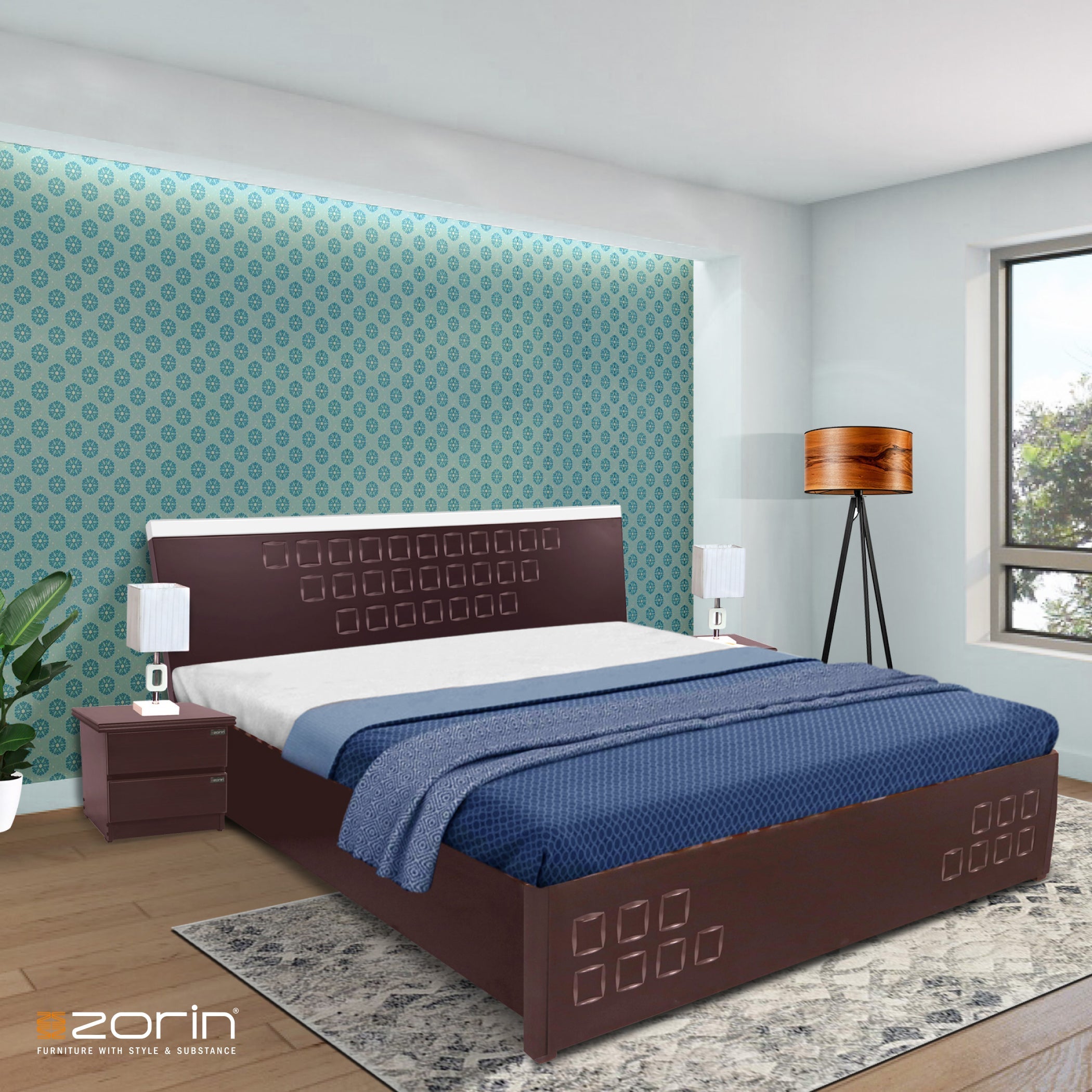 Aloe Bed Without Storage in Walnut Finish Zorin