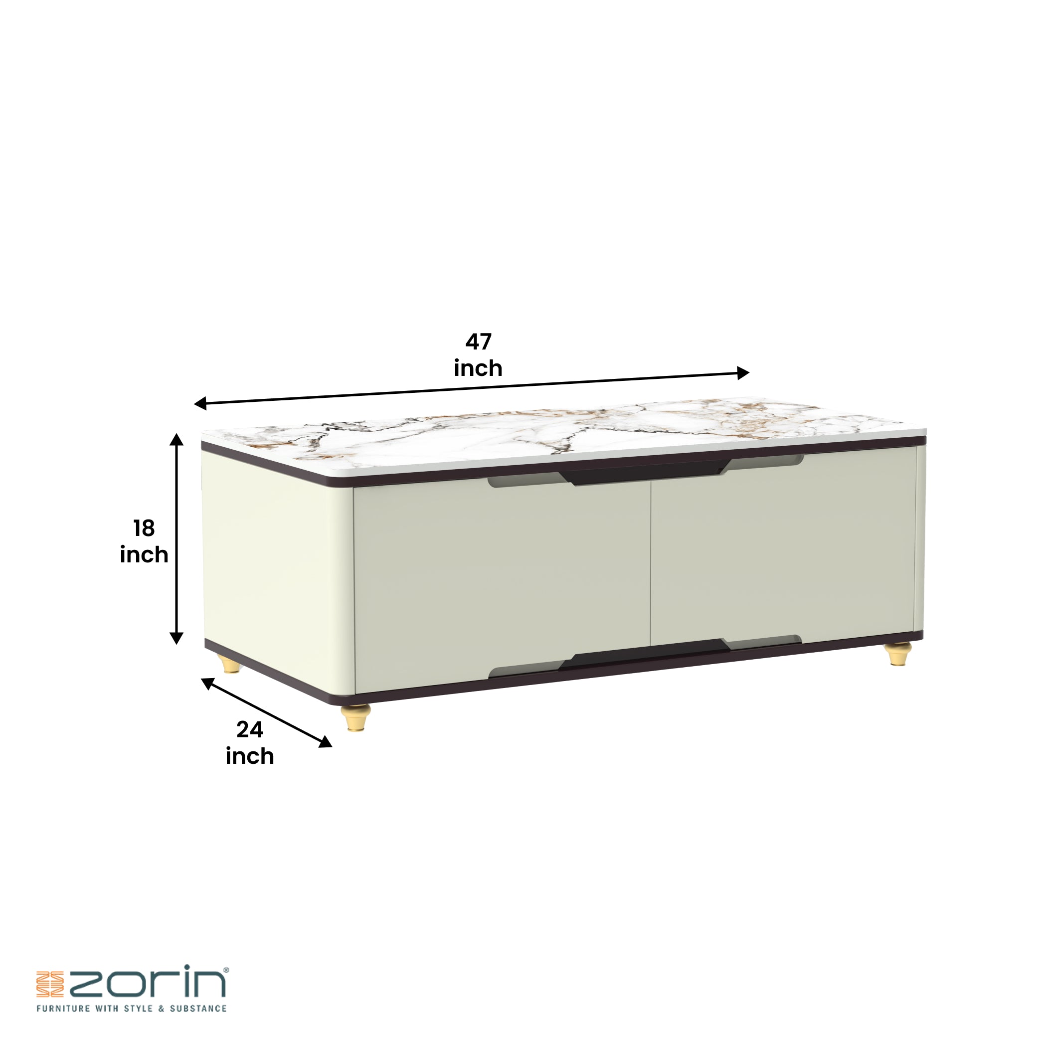 Measurement of Dustin Beige Coffee Table Zorin