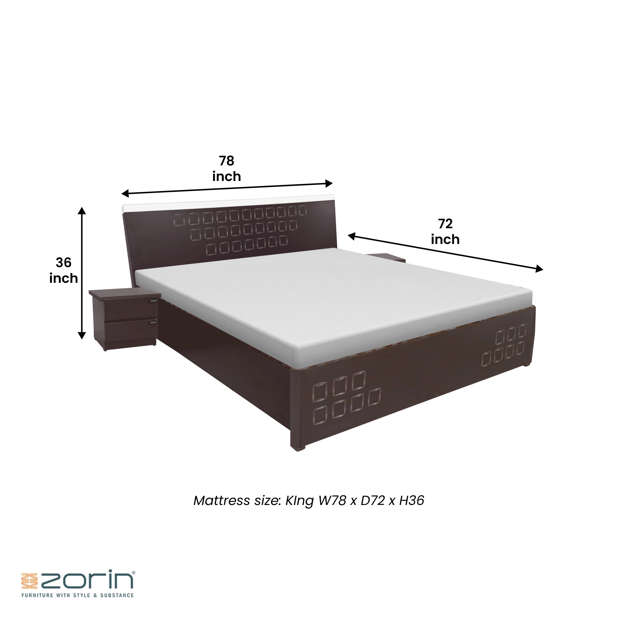 Aloe Bed Without Storage in Walnut Finish Zorin
