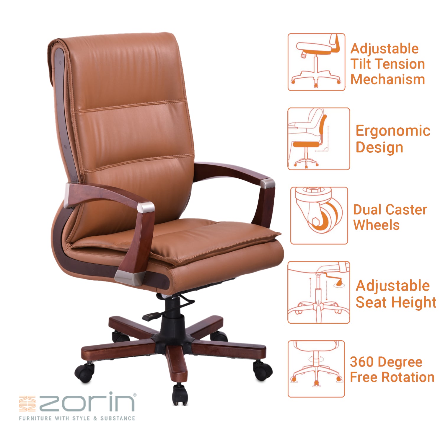 ZFB1001 High Back Chair by Zorin in Tan Color Zorin
