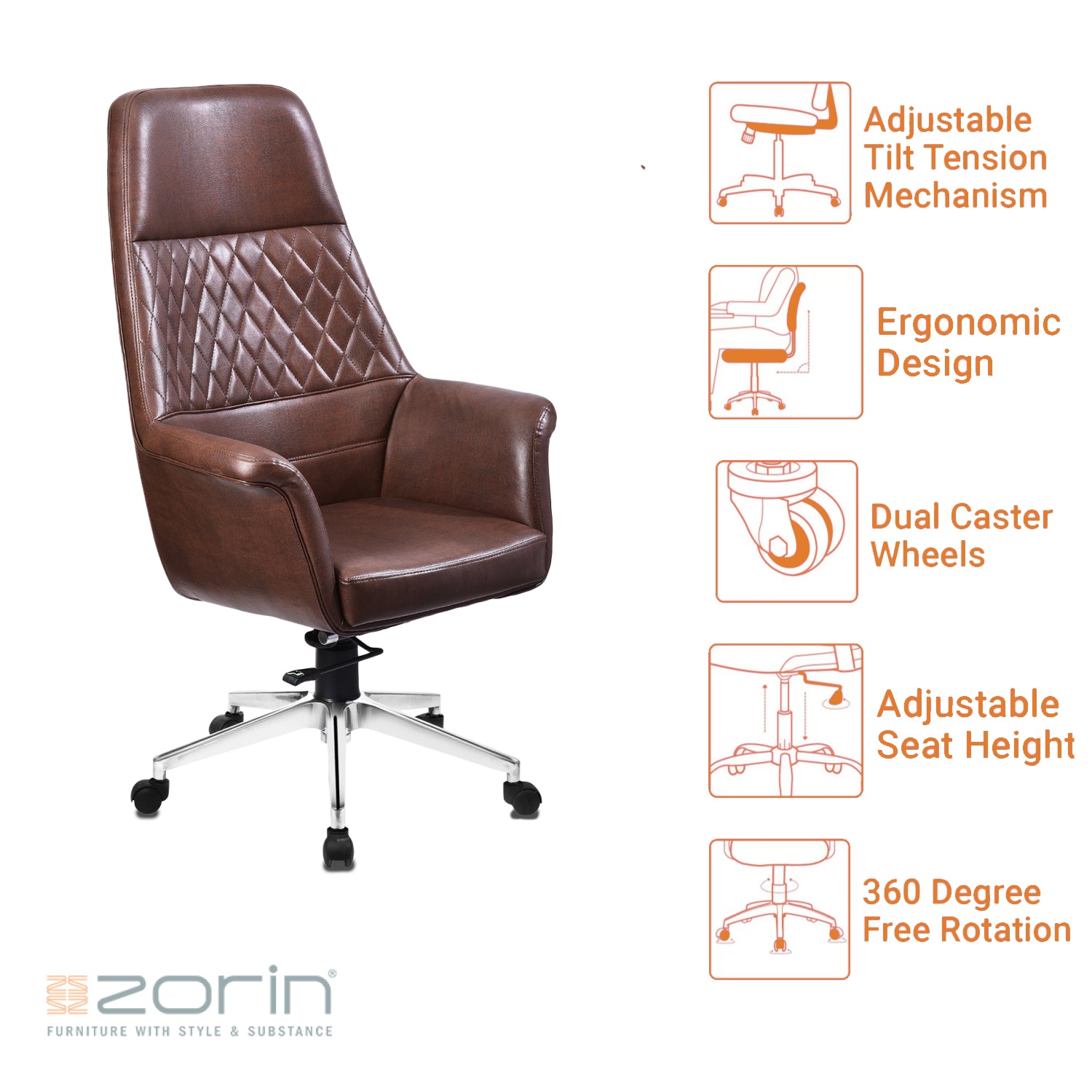 ZFB1005 High Back Chair by Zorin in Brown Color Zorin