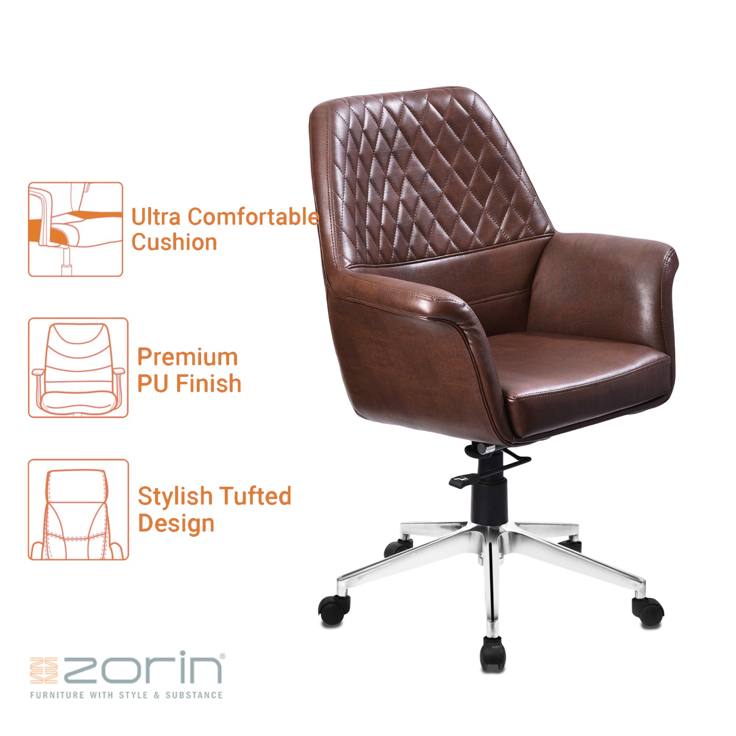 ZFB1006 Medium Back Chair by Zorin in Brown Color Zorin