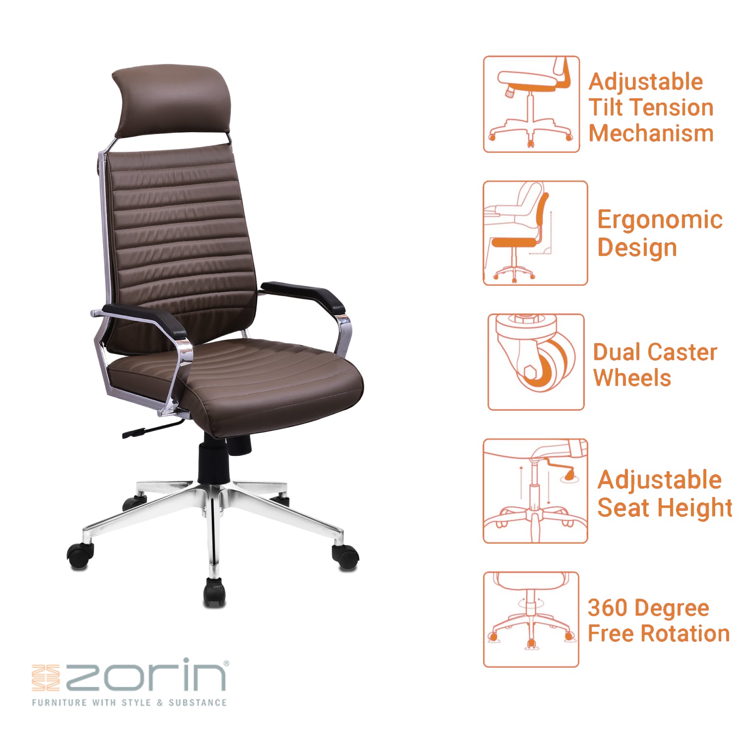 ZFD1017 High Back Chair by Zorin in Brown Color Zorin