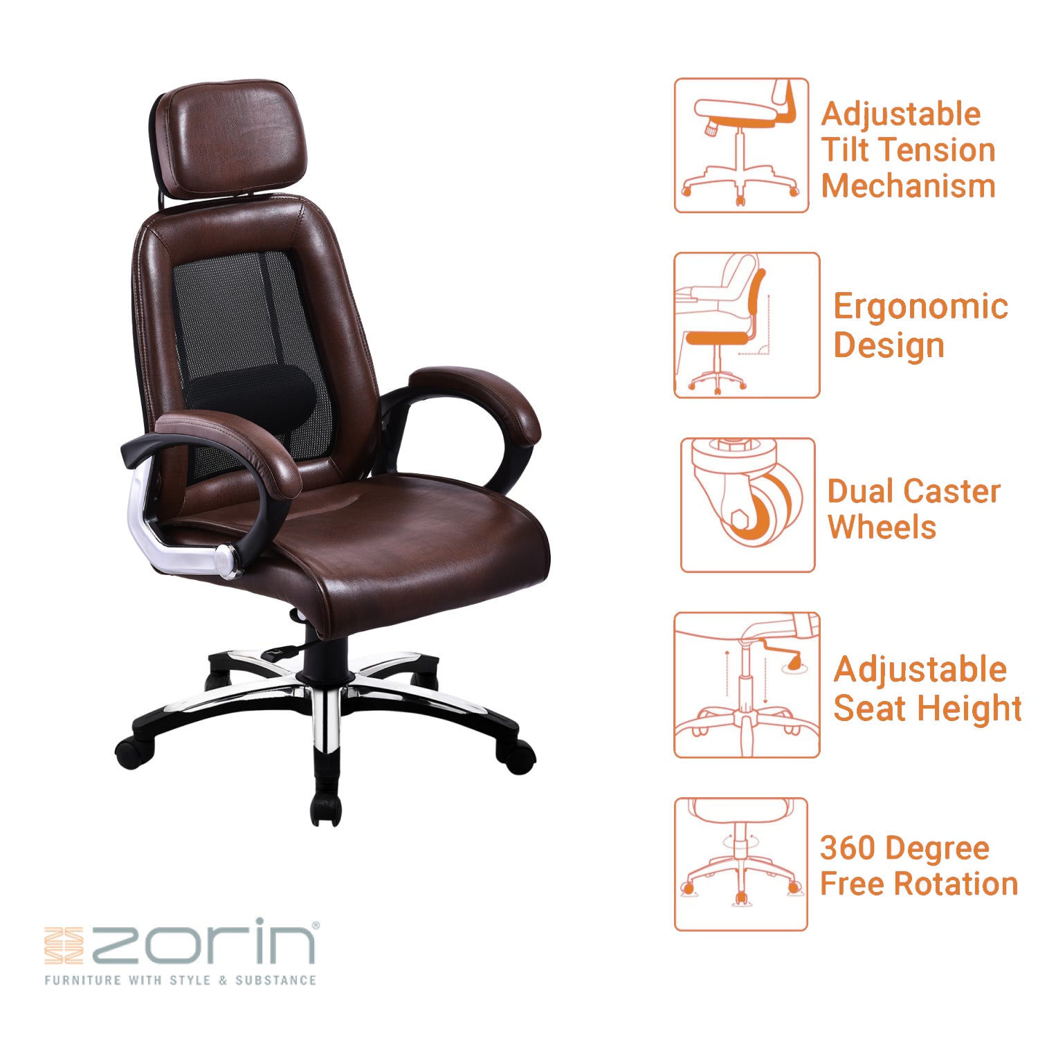 ZFE1019 High Back Chair by Zorin in BrownBlack Color Zorin