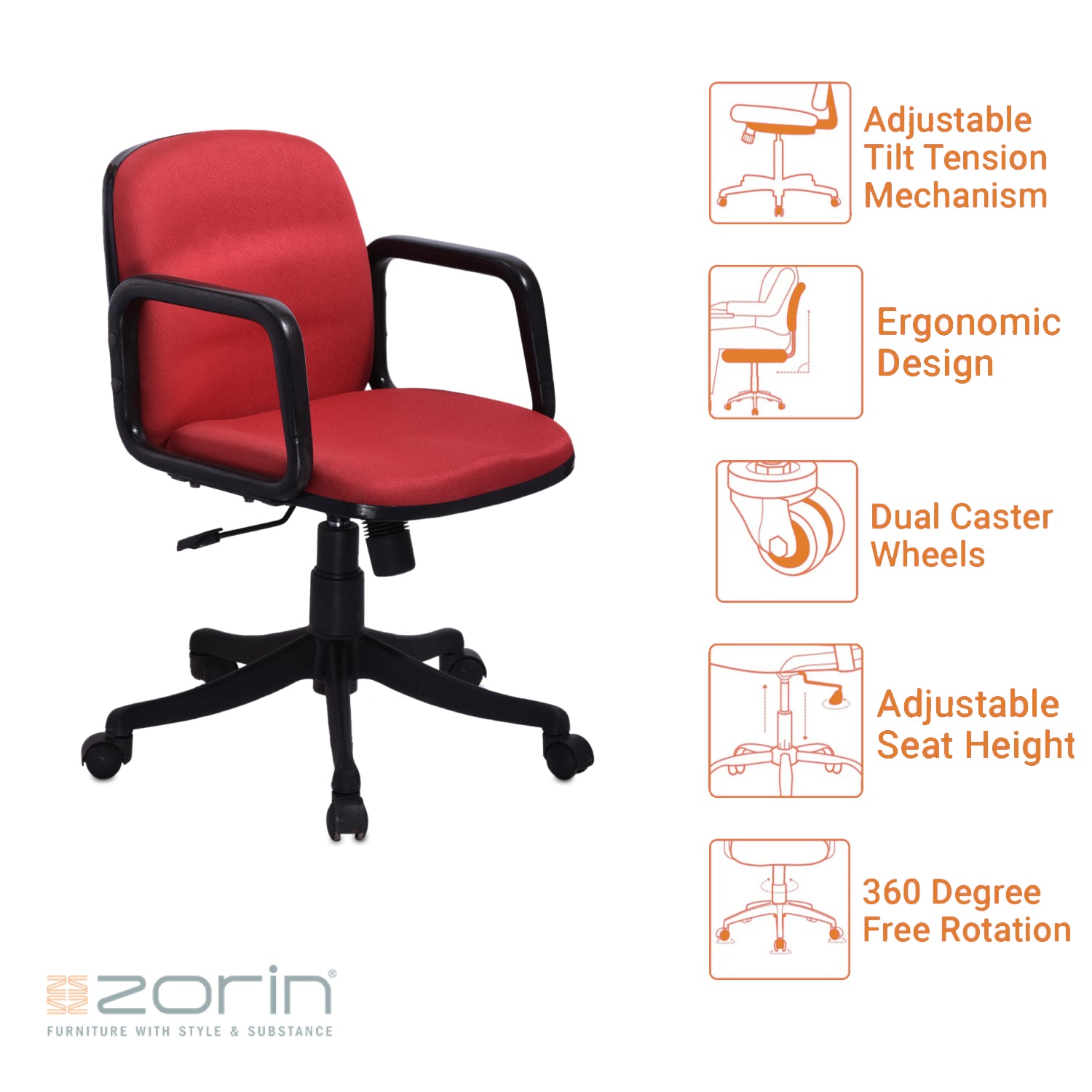 ZSE1024 Medium Back Chair by Zorin in Red Color Zorin