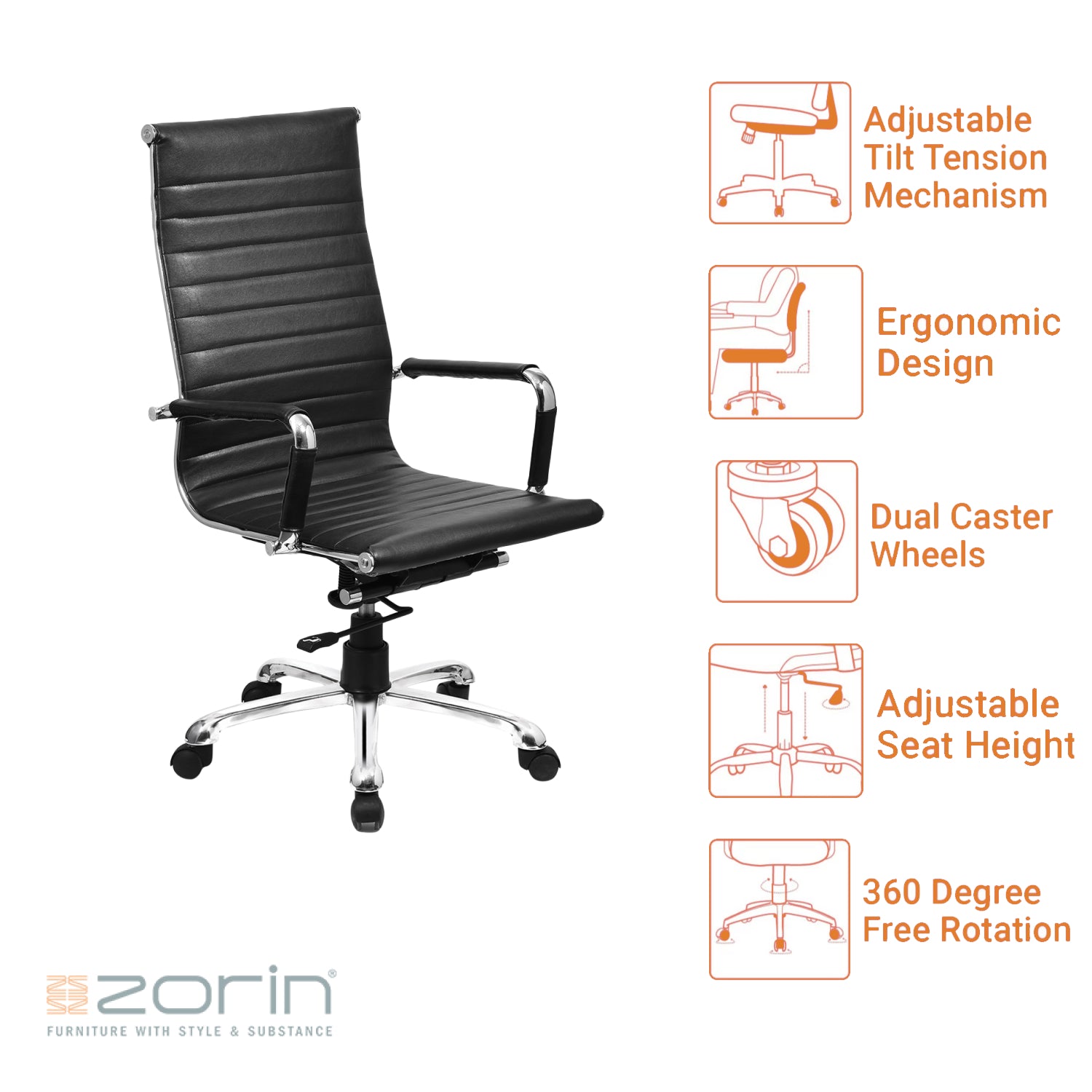 ZSE1032 High Back Chair by Zorin in Black Color Zorin