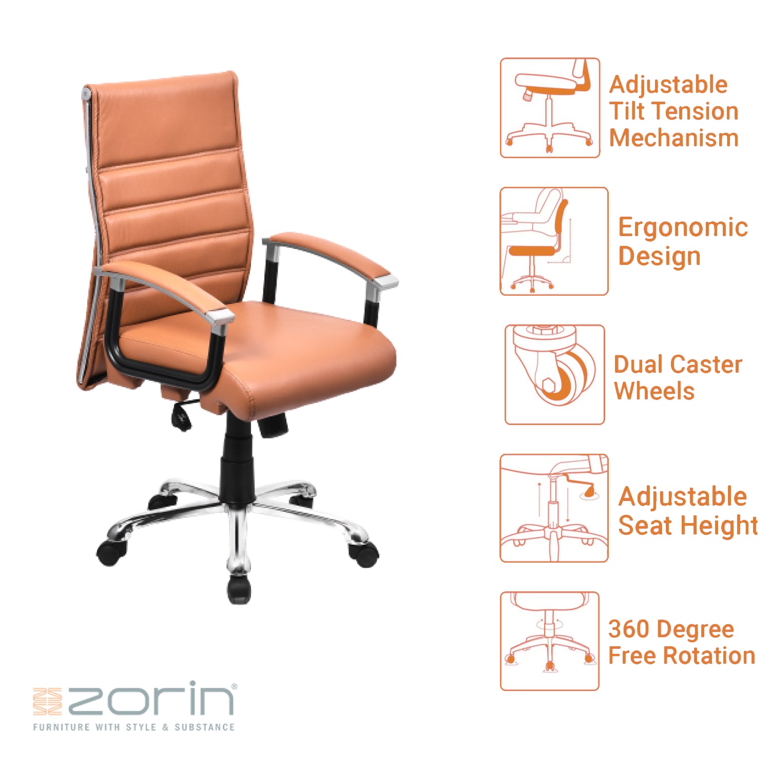 ZSE1035 Medium Back Chair by Zorin in Tan Color Zorin