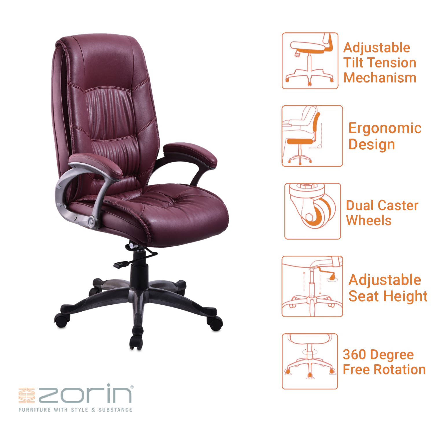 ZSE1038 High Back Chair by Zorin in Burgendy Color Zorin
