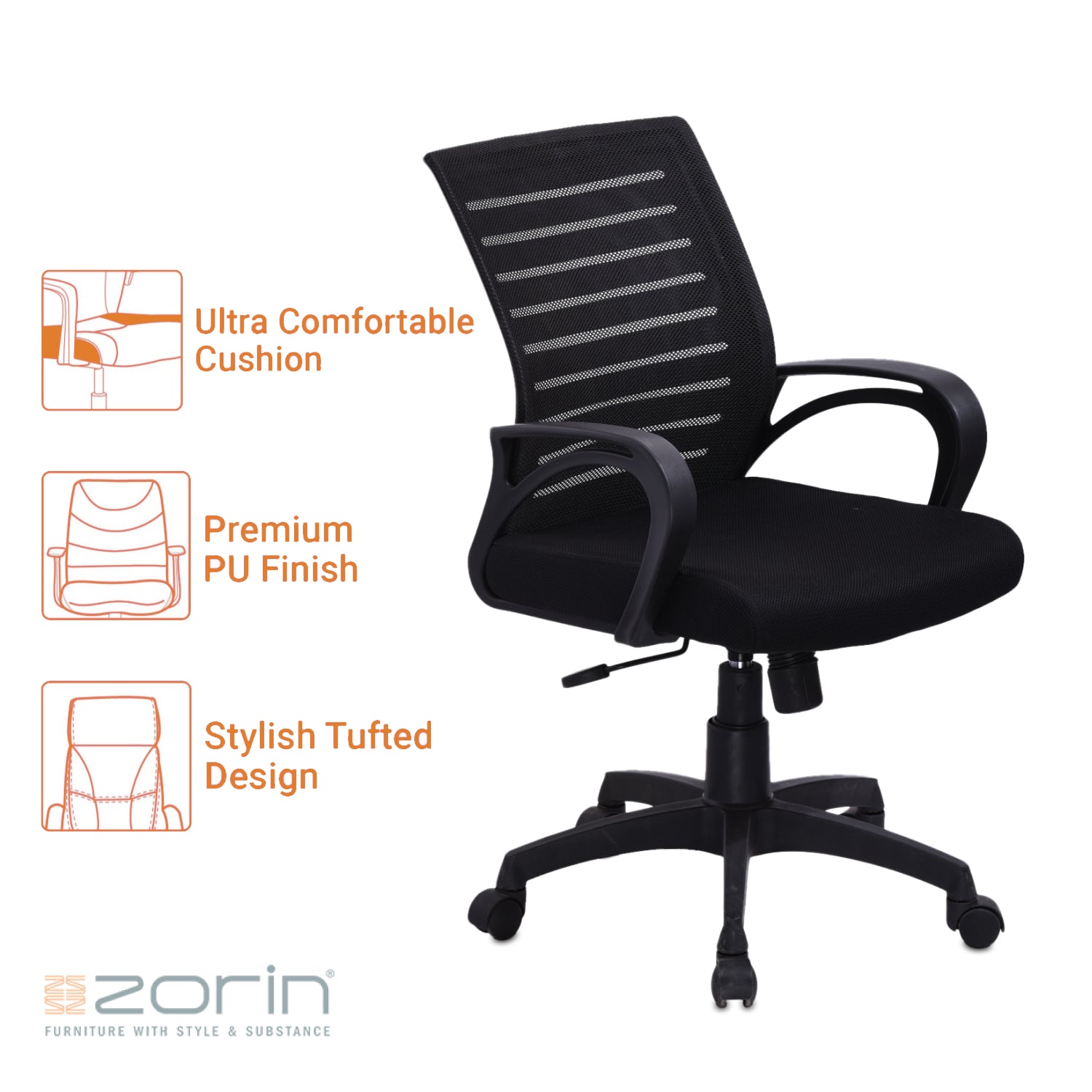 ZWS1054 Medium Back Chair by Zorin in Black Color Zorin