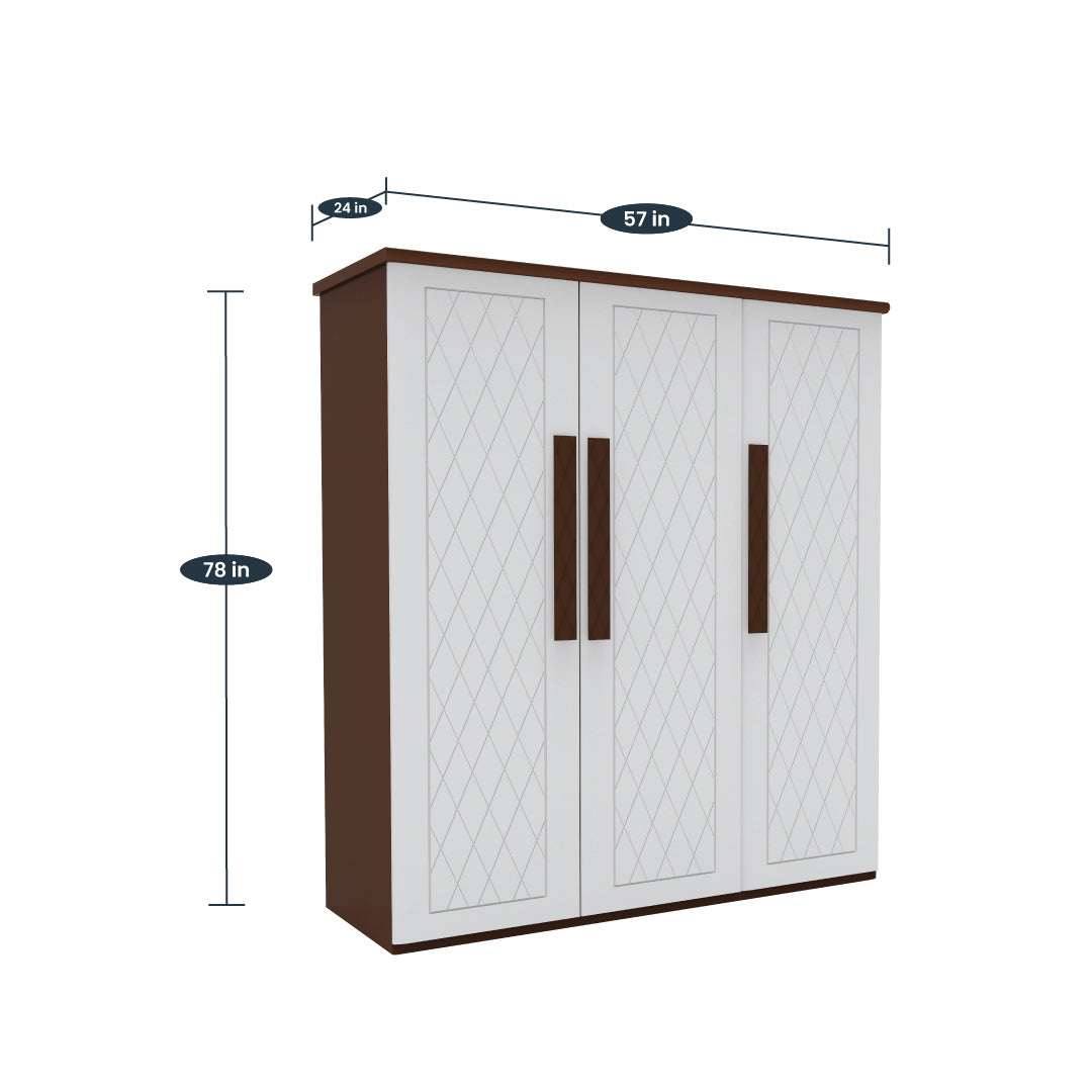 Measurement of Delta 3 Door Wardrobe by Zorin in White Walnut Finish