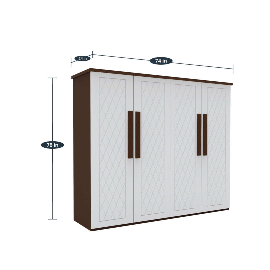 Measurement of Delta 4 Door Wardrobe by Zorin in White Walnut Finish